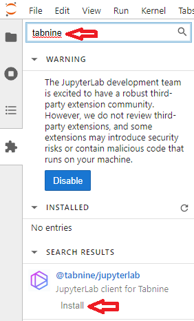 JupyterLab Extension manager search